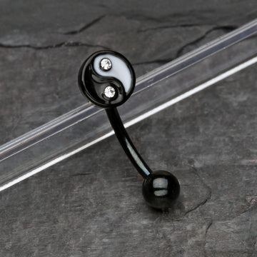 Detail View 1 of Blackline Classic Yin Yang Sparkle Curved Barbell-Black/Clear